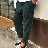 cheap Slim-Men&#039;s Corduroy Pants Winter Pants Trousers Cropped Pants Casual Pants Drawstring Elastic Waist Straight Leg Solid Color Comfort Warm Casual Daily Streetwear Sports Fashion Loose Fit Black Blue