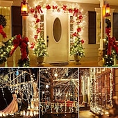 رخيصةأون يعمل بالبطاريات-أضواء سلسلة الألعاب النارية LED لعيد الميلاد 3m 100leds 6m 200leds 8 أوضاع إضاءة تعمل بالبطارية LED سلك نحاسي ضوء لشجرة عيد الميلاد وحفلات الزفاف وديكور المنزل
