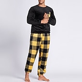 preiswerte Pyjamas-Herren Hausanzug Schlafanzüge Schlafanzug Set Pyjama-Oberteil und Hose 2 Stück Plaid Stilvoll Brautkleider schlicht Komfort Heim Täglich Flanell Komfort Rundhalsausschnitt Langarm Pullover