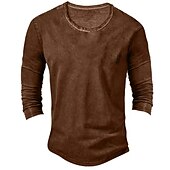billiga grundläggande t-shirts-Herr T-shirt Henleytröja T-tröja Långärmad tröja Långärmad Henley Vår &amp; Höst Slät Vintage Mode Grundläggande Semester Gata Utekväll Brun Khaki grön Grå Topp t-shirt för män