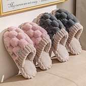 baratos Chinelos de mulher-chinelos femininos rosa felpudos, sapatos confortáveis para casa com cabedal de malha e forro de pelúcia para conforto no inverno