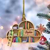 お買い得  木のアクセサリー-クリスマスツリーの装飾、スクエアハートの本棚ペンダント、図書館の本棚のハートの飾り、部屋の装飾