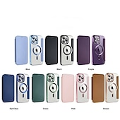 abordables Coques iPhone-Coque de téléphone MagSafe avec dos transparent et fente pour carte – couvercle rétro cuir PU pour iPhone 16e 16 15 Pro Max Plus 14 13 12 11