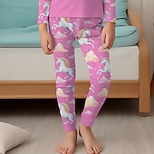billiga Flickans 3D-tecknad film-Flickor 3D Enhörnings Pyjamasset Rosa Långärmad 3D-tryck Höst Vinter Aktiv Mode söt stil Barn 3-12 år Rund hals Hem Casual Inomhus Normal