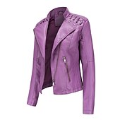 abordables Vestes en simili cuir-Veste en simili cuir pour femme veste de motard automne imperméable coupe-vent manteau hiver fermeture éclair revers vêtements d&#039;extérieur modernes à manches longues vacances causales