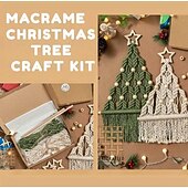 abordables Figuras coleccionables-Árbol de Navidad diy de macramé, kit de bricolaje de árbol de Navidad tejido de 2 piezas, kit de regalo de manualidades navideñas adecuado para regalo de familiares y amigos