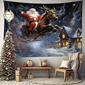 billige hengende juleteppe-juledekorasjoner nisse slede hengende billedvev veggkunst jul stor billedvev veggmaleri dekor fotografi bakteppe teppe gardin hjem soverom stue dekorasjon