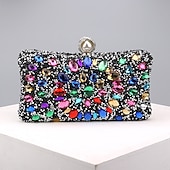 お買い得  クラッチバッグ＆イブニングバッグ-高級ブルークリスタルクラッチバッグ - 女性用パール留め金付きエレガントなイブニングバッグ、結婚式、パーティー、フォーマルなイベントに最適なラインストーン装飾ハンドバッグ