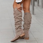 levne Slouch Boots-dámské semišové semišové boty ke kolenům s perforovaným designem a detailem přezky, stylová ležérní obuv na podzim a zimu