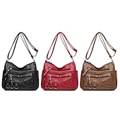 levne Tašky přes rameno-dámská vintage crossbody kabelka z umělé kůže s mnoha kapsami na zip – ležérní kabelka přes rameno pro každodenní nošení