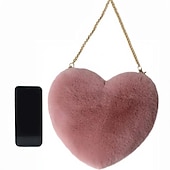 billige Crossbody-vesker-dame håndvesker dame valentin bag hjerteformet veske crossbody veske mobiltelefon veske fuskepels fest valentinsdag ferie lett svart hvit rosa