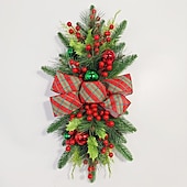 זול Wreath &amp;amp; Garland-זר חג המולד חיצוני לדלת הכניסה זר חורף חלון קישוט קיר עם אורות, זר מואר אורן מלאכותי לחג המולד עם מחטי קונוסים, פירות יער וקשת