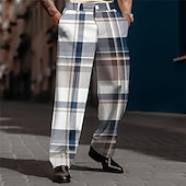 levne Volný-Pléd Obchodní Pánské 3D tisk Kalhoty Venkovní ulice Noste do práce Polyester Modrá Fialová Hnědá S M L Vysoký Pružnost Kalhoty
