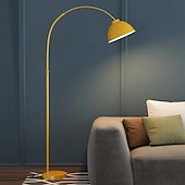 رخيصةأون مصباح أرضي LED-مصباح أرضي مقبب معدني لغرفة المعيشة، 1 لمبة معكرون واقفة، ضوء أرضي حديث للقراءة في المكتب مع ذراع قضيب قابل للتعديل 110-240 فولت