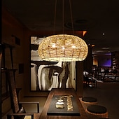 abordables Diseño de Linterna-Lámpara de bambú retro de ratán e26/e27, la iluminación del techo de la lámpara es aplicable a la sala de estar, dormitorio, restaurante, cafetería, bar, restaurante, club, 110-240v