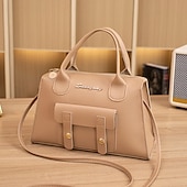preiswerte Handtaschen und Tragetaschen-Weiße Damenhandtasche aus Kunstleder mit Tragegriff oben und Schnallendetail vorne – elegante, strukturierte Umhängetasche für Büro, Reisen und den täglichen Gebrauch