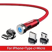 preiswerte Handy-Kabel-Essager magnetisches Ladekabel 540 rotierendes magnetisches Telefonladegerät Nylon geflochtenes magnetisches USB-Kabel für Telefon Samsung Xiaomi Schnellladekabel Telefondatenkabel 3 in1