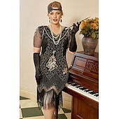 olcso Öltözetek-szett midi flapper ruha ujj hullám paróka fejpánt hosszú opera kesztyű nyaklánc cigarettatartó női ordító 20-as évek 1920-as évek flapper lány koktél maszk ruhák a nagyszerű gatsby jelmez