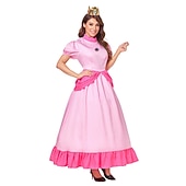  Cosplay-kostym prinsessan Peach Super Bros Cosplay Vuxna Dam Karnival Maskerad Mardi Gras Karnival Halloween Prestanda Klä ut