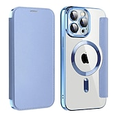 abordables Coques iPhone-Coque de téléphone MagSafe avec dos transparent et fente pour carte – couvercle rétro cuir PU pour iPhone 16e 16 15 Pro Max Plus 14 13 12 11