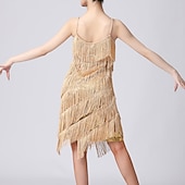 preiswerte Übungsbekleidung-Latein-Tanz Kleid Pure Farbe Farbaufsatz Pailetten Damen Leistung Ausbildung Ärmellos Hoch Polyester