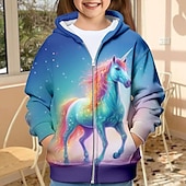 abordables Dessins animés 3D de fille-Fille 3D Licorne Sweat à capuche Manteau Pardessus manche longue 3D effet Automne Hiver Actif Mode Le style mignon Enfants 3-12 ans Extérieur Casual du quotidien Standard