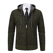 お買い得  メンズカーディガンセーター-男性用 カーディガンセーター ジップセーター 秋のセーター リブ ニット レギュラー ポケット ニット 平織り フード付き ウォームアップ 現代コンテンポラリー デイリーウェア お出かけ 衣類 冬 ワインレッド ブルー S M L