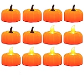 olcso Halloween beltéri-12db mini sütőtök gyertya lángmentes gyertya lámpák hálaadás sütőtök tealámpák led tea lámpák sütőtök gyertyák elemes őszi halloween hálaadás lakberendezési dekoráció