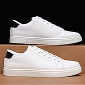 お買い得  メンズスニーカー-男性用 女性 スニーカー 白い靴 ウォーキング カジュアル 日常 合皮 快適 靴紐 白黒 ブラック ホワイト 春 秋