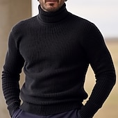 abordables Pull col rond-Homme Chandails de Noël Pull à col roulé Pull Pullover A côtes Tricoter Tricoté Plein Col Roulé Garder au chaud Décontractées Extérieur Usage quotidien Vêtement Tenue Automne hiver Noir Jaune S M L