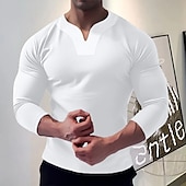 preiswerte Basic-T-Shirts-Herren T Shirt T-Shirt Langarmshirt Langarm V Ausschnitt Frühling &amp; Herbst Einfach Mode Designer Basic Urlaub Straße Ausgehen Schwarz Weiß Marineblau Top T-Shirt für Herren