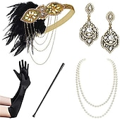 olcso Kiegészítők és még sok más-Szüret 1920-as évek A nagy Gatsby Flapper fejpánt Kiegészítő készlet Charleston Esküvői Vendég Toll Női Álarcos mulatság Esküvői fogadás Lánybúcsú Fesztivál Felnőttek Kesztyűk Fejpánt Minden évszak