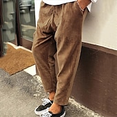 cheap Slim-Men&#039;s Corduroy Pants Winter Pants Trousers Cropped Pants Casual Pants Drawstring Elastic Waist Straight Leg Solid Color Comfort Warm Casual Daily Streetwear Sports Fashion Loose Fit Black Blue