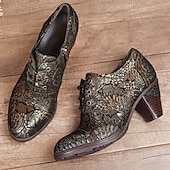 olcso 1930-as évek-Edward-korabeli ihletésű vintage jacquard fűzős bőr bokacsizma vastag sarokkal, retró virágmintás rövid csizma nőknek