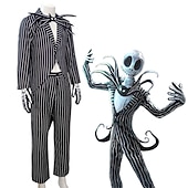 billige Kostymer for menn-Jack Skellington Cosplay kostyme Drakter Dresser &amp; Blazere Marerittet før jul Cosplay Voksne Herre Halloween Karneval Maskerade Ytelse Enkle Halloween-kostymer Kle deg opp