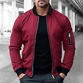 お買い得  スポーツジャケット-男性用 ボンバージャケット バーシティジャケット アウトドア スポーツ 保温 ポケット 秋 冬 平織り ファッション ストリートファッション スタンド ショート ブラック ブルー レッド グリーン カーキ色 ジャケット