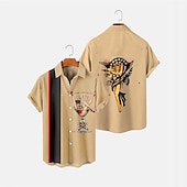 abordables Chemise de Bowling pour Hommes-Homme cocktail Filles hula Chemise Chemise de quilles Chemise boutonnée Manche Courte Rétro Vintage Tropique Mode Casual Plage Eté Printemps Col rabattu Imprimer Bouton bas Blanche Jaune Vert Claire