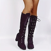 cheap Fashion Boots-Women&#039;s Black Lace-Up Knee-High Boots with Block Heels - Elegant and Edgy for Fall and Winter, Ideal for Casual Wear, Parties, and Nights Out