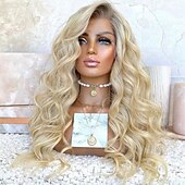 baratos Perucas de seda frontais de cabelo natural-cabelo virgem não processado 13x4 peruca frontal de renda parte lateral cabelo brasileiro peruca loira ondulada 130% 150% densidade cabelo ombre pré-arrancado para mulheres peruca longa de cabelo