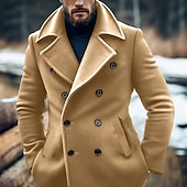 billiga Trenchcoat för män-Herr Vinterkappa Peacoat Trenchcoat Utomhus Dagliga kläder Höst vinter Polyester Håller värmen Vindtät jacka Ytterkläder Kläder Mode Streetwear Slät Kavajslag Dubbelknäppt