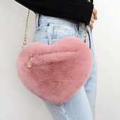 billige Crossbody-vesker-dame håndvesker dame valentin bag hjerteformet veske crossbody veske mobiltelefon veske fuskepels fest valentinsdag ferie lett svart hvit rosa