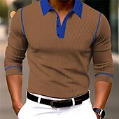 cheap Men&#039;s Classic Polo-Men&#039;s Button Up Polos Polo Shirt Casual Sports Lapel Long Sleeve Fashion Basic Color Block Button Spring &amp;  Fall Regular Fit White Red Orange Brown Dark Blue Button Up Polos