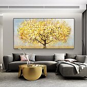 cheap Floral/Botanical Paintings-Handmade Hand Painted Oil Painting Wall Art Huge Green Oil Painting of Happy Tree Symbolizing Vibrancy and Vitality Decor Rolled Canvas No Frame Unstretched