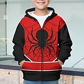 billiga Pojkens 3D-djur-Pojkar 3D SPIDER Huvtröja Kappa Ytterkläder Långärmad 3D-tryck Höst Vinter Mode Streetwear Häftig Polyester Barn 3-12 år Utomhus Ledigt Dagligen Normal