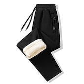 お買い得  スウェットパンツ-男性用 シェルパ フリースパンツ スウェットパンツ ジョガー 冬のズボン ポケット ドローストリング まっすぐな足 純色 保温 防風 スポーツ・アウトドア 日常 クラシック 厚くする スリム ブラック グレー
