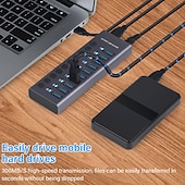 cheap USB Hubs-100‑240V 10 Port 60W USB 3.0 Hub with Individual Power Switches LEDs Aluminum Alloy Shell USB 3.0 Docking Station 60W 12V 5A Power Adapter