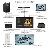 رخيصةأون ميكروفونات-محول HDMI (5 بوصات/1 مخرج) يدعم دقة 4K فائقة الدقة ومحول الصوت/الفيديو التلقائي لصندوق التلفزيون وصندوق التلفزيون والكمبيوتر المحمول ومحطة ألعاب الكمبيوتر المحمول يدعم 4K يأتي مع جهاز تحكم عن بعد
