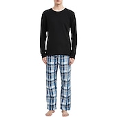 billiga Pyjamas-Herr Vardagsklädsel Sovkläder Pyjamas set Pyjamastopp och byxa 2 delar Rutig Stylish Ledigt Komfort Hem Dagligen Bomullsblandning Komfort Rund hals Långärmad T-shirt Byxa Snörning Elastisk midja