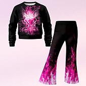 billiga Flickans 3D Vision &amp; Skinande-Flickor 3D Hjärta Set Sweatshirt &amp; Flare Pants Set Långärmad 3D-tryck Höst Vinter Aktiv Mode Dagligen Barn 4 år + Rund hals Utomhus Semester Datum Normal