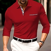 cheap Men&#039;s Classic Polo-Men&#039;s Button Up Polos Polo Shirt Casual Sports Lapel Long Sleeve Fashion Basic Color Block Button Front Pocket Spring &amp;  Fall Regular Fit Black Red Blue Button Up Polos